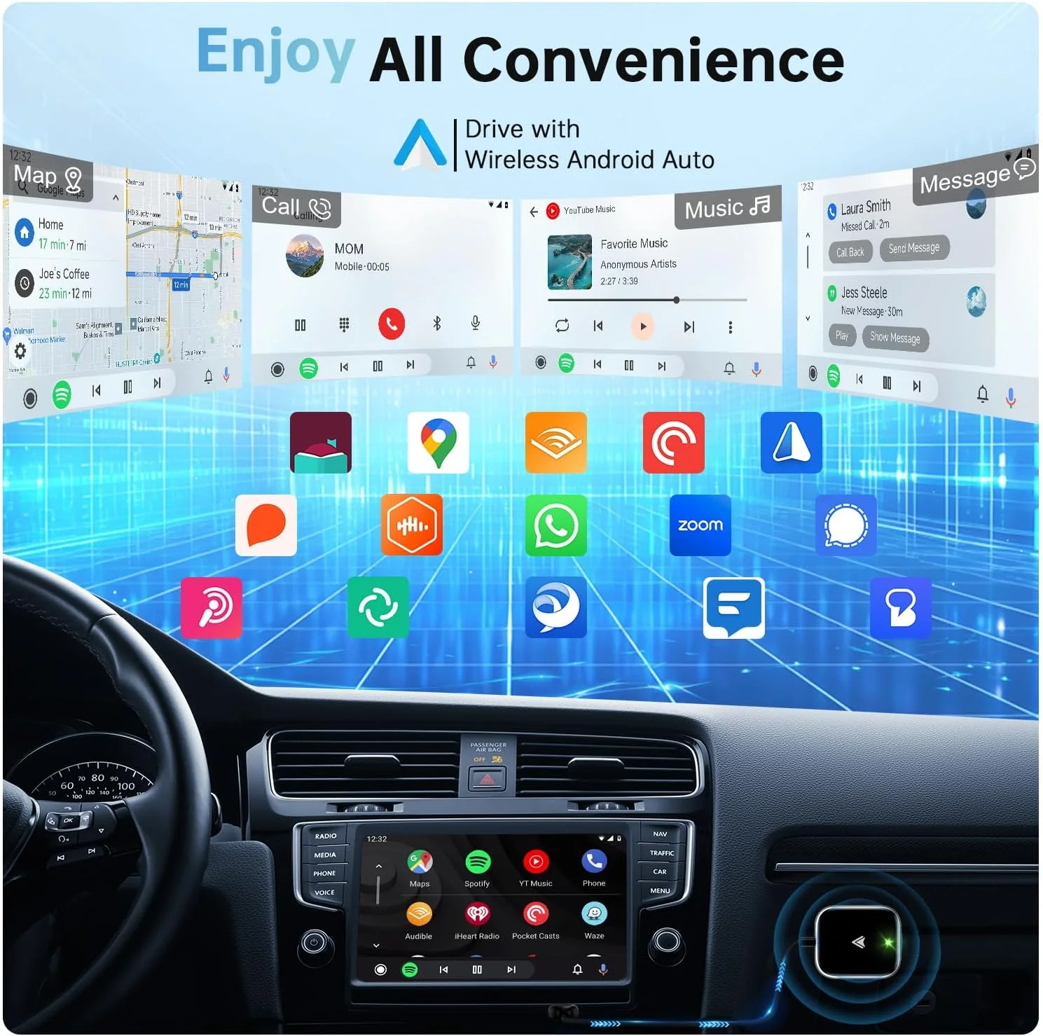 Wireless Carplay & Android Auto Adapter, 2 in 1 Wireless Carplay Adapter Convert Wired to Wireless for Cars, Extension Cable USB-A & USB-C/Type-C, Mini, Quick Connect, No Delay - Black - Image 5