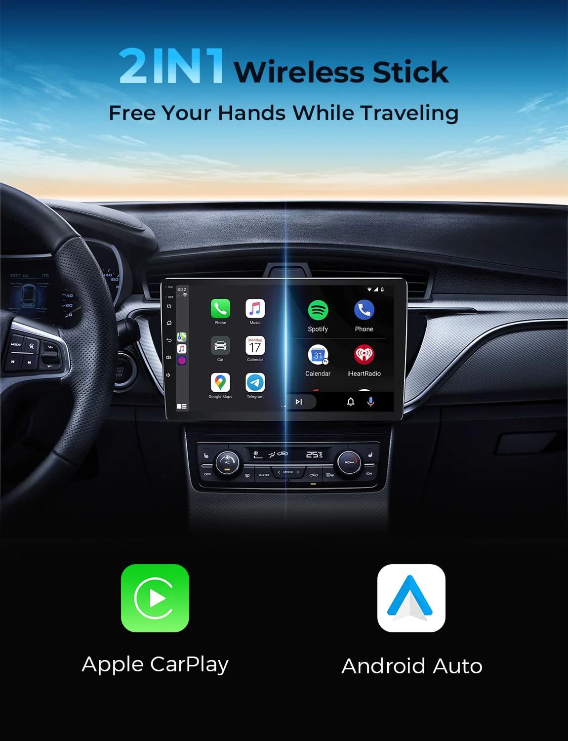 Wireless Carplay & Android Auto Adapter, 2 in 1 Wireless Carplay Adapter Convert Wired to Wireless for Cars, Extension Cable USB-A & USB-C/Type-C, Mini, Quick Connect, No Delay - Black - Image 7